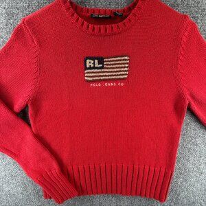 Polo Jeans Ralph Lauren Red Knit Pullover Flag Sweater RL Embroidered Large